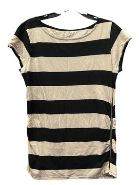 Workshop Republic Clothing Black and Cream Striped Short Sleeve Top